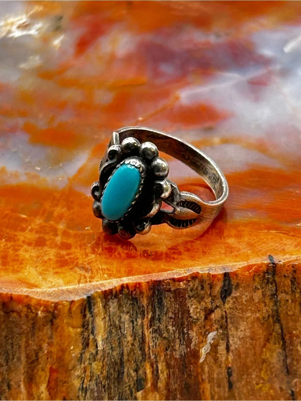 Southwest Sterling Silver Turquoise Pinky Ring - Size 1.5